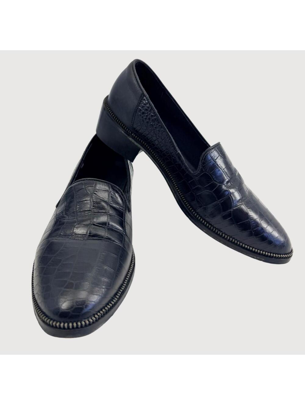 The Kooples Croc Embossed Leather Loafers Black EU 38